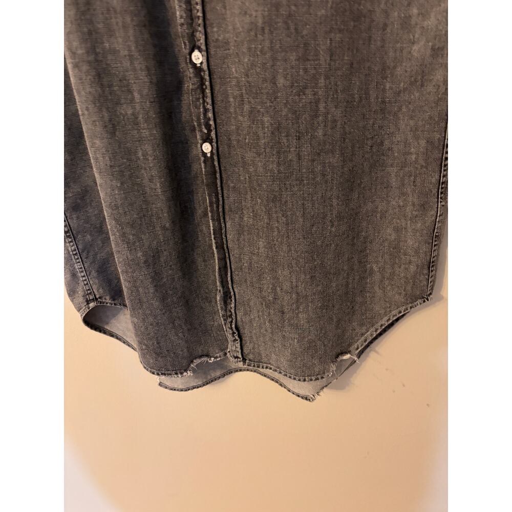 Frank & Eileen Womens M Black Denim Maxi Shirt Dress Button Down Raw Hem - Picture 5 of 13